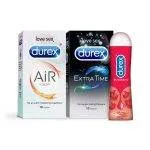 Durex Extra time 10 pack + Durex Air 10 pack + Saucy Strawberry